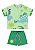Conjunto Infantil Masculino com Camiseta Estampa Dinossauros e Bermuda em Moletinho Verde Três e Já - Imagem 1