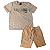 Conjunto Infantil Masculino com Camiseta Flamê Malha Linho e Bermuda de Moletom Bege TMX - Imagem 1