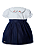 Vestido Infantil em Tecido Azul Marinho e Branco com Gola Bordada Linna Valentinna - Imagem 1