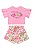 Conjunto Infantil Feminino com Blusa Manga Curta tipo Bata Rosa e Short Floral Branco e Rosa Quimby - Imagem 2