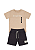 Conjunto Infantil Masculino com Camiseta Manga Curta Bege e Bermuda Preta em Moletinho TMX - Imagem 2
