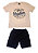 Conjunto Infantil Masculino com Camiseta Bege e Bermuda em Moletinho Preta TMX - Imagem 1