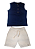 Conjunto Infantil Masculino com Regata Machão marinho com Botões e Bermuda em Moletinho com Linho Cru TMX - Imagem 1