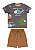 Conjunto Infantil Masculino com Camiseta Meia Malha Estampada com Helicópteros e Bermuda Marrom em Moletinho Up Baby - Imagem 1