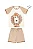 Conjunto Pijama Infantil para Meninos com Camiseta Estampada com Leão e Short em Moletinho cor Bege Elian - Imagem 1