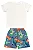 Conjunto Infantil para Menino com Camiseta de Dinossauro Marfim e Bermuda em Microfibra Estampada Azul Bee Loop - Imagem 3
