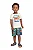 Conjunto Infantil para Menino com Camiseta de Dinossauro Marfim e Bermuda em Microfibra Estampada Azul Bee Loop - Imagem 2