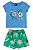 Conjunto Infantil Feminino com Camiseta Azul e Short Saia Floral Bee Loop - Imagem 1