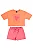 Conjunto Infantil Feminino com Cropped Laranja Estampa Coração com Short Saia Rosa Neon Bee Loop - Imagem 1