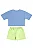 Conjunto Infantil Feminino com Cropped Azul Claro Estampa Coração com Short Saia Verde Neon Bee Loop - Imagem 2