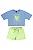 Conjunto Infantil Feminino com Cropped Azul Claro Estampa Coração com Short Saia Verde Neon Bee Loop - Imagem 1