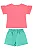 Conjunto Infantil Feminino com Camiseta Rosa Neon Cachorrinho e Short Verde Saia Bee Loop - Imagem 2