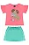 Conjunto Infantil Feminino com Camiseta Rosa Neon Cachorrinho e Short Verde Saia Bee Loop - Imagem 1