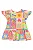 Vestido Infantil Manga Curta Estampado Rosa e Laranja Neon Quimby - Imagem 3