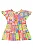Vestido Infantil Manga Curta Estampado Rosa e Laranja Neon Quimby - Imagem 2
