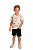Conjunto Infantil Masculino com Camiseta Bege Estampa Carrinhos e Bermuda em Moletinho Preta Baby Vest - Imagem 1