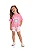 Conjunto Infantil Feminino com Camiseta Rosa Tipo Cropped Estampa Maça e Short Listrado Eco TMX - Imagem 1