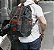 Mochila em couro legítimo e lona masculina executiva 3 bolsos externo Cairo - Cor Grafite - Tamanho M - Imagem 2