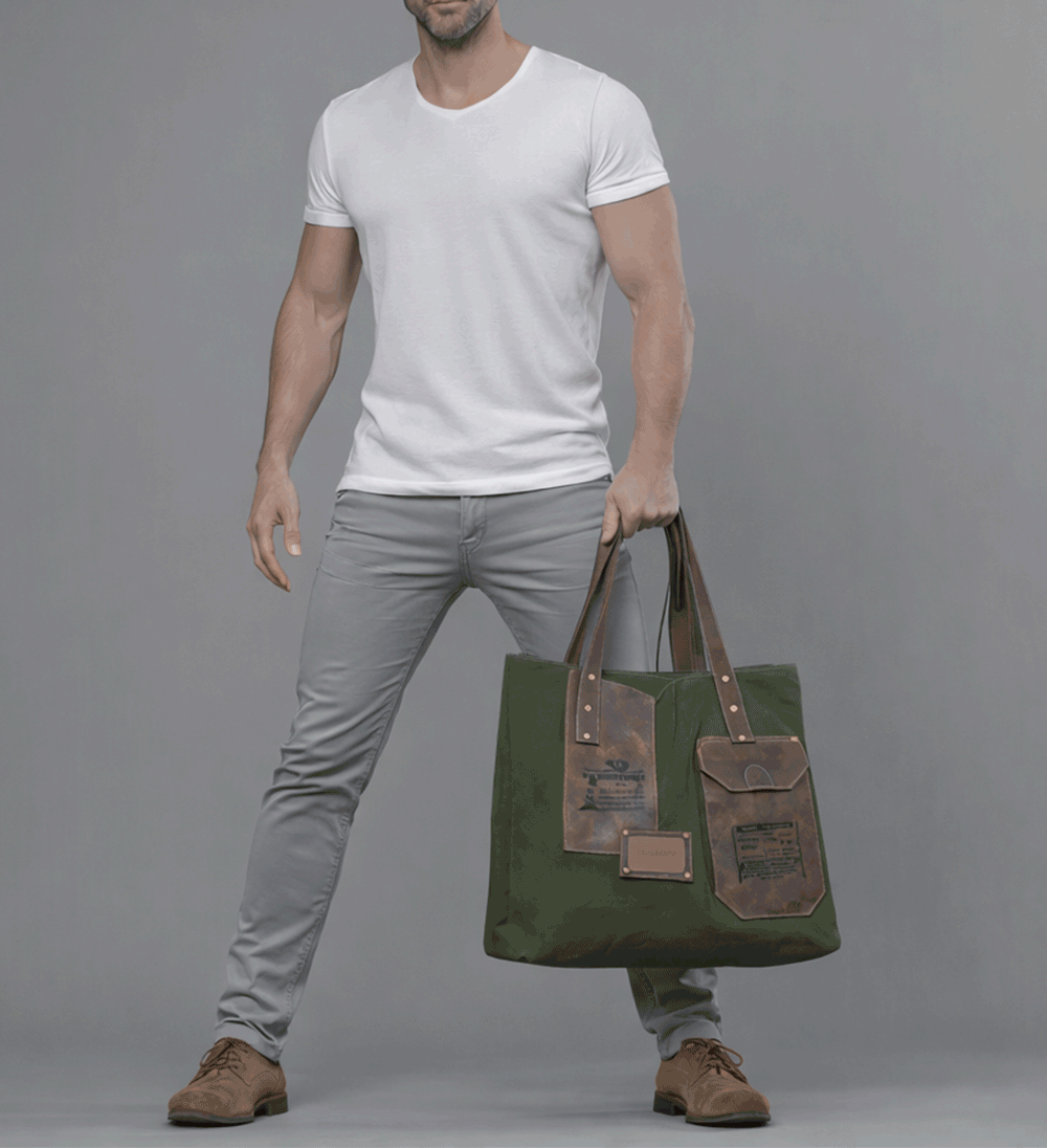 Bolsa Tote Masculina Day em Couro Legítimo e Lona Premium - Imagem 2