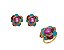 CONJUNTO FLOR ESMALTADA COLORIDA CRAVEJADO BANHADO A OURO - Imagem 1