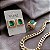 CONJUNTO QUADRADO PEDRA OVAL TURMALINA BANHADO A OURO - Imagem 3