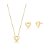 CONJUNTO CORAÇÃO LISO COM ZIRCÔNIA CENTRAL BANHADO A OURO - Imagem 1