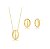 CONJUNTO OVAL COM FILEIRA CRAVEJADA BANHADO A OURO - Imagem 1