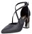 Scarpin Aberto Com Tiras Bico Fino New Pele Preto - Imagem 1