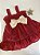 Vestido infantil vermelho Marsala com laço creme - Imagem 3