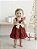 Vestido infantil vermelho Marsala com laço creme - Imagem 2