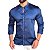 Camisa Slim Fit Gola Padre Acetinada Longa Marinho - Imagem 2