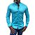 Camisa Slim Fit Gola Padre Acetinada Longa Celeste - Imagem 1