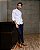 Camisa Slim Fit Gola Padre Acetinada Longa Branca - Imagem 1
