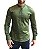 Camisa Slim Fit Gola Padre Acetinada Longa Verde Militar - Imagem 1