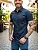 Camisa Slim Fit Curta Acetinada Marinho - Imagem 1