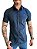 Camisa Slim Fit Curta Acetinada Marinho - Imagem 3