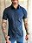 Camisa Slim Fit Curta Acetinada Marinho - Imagem 1