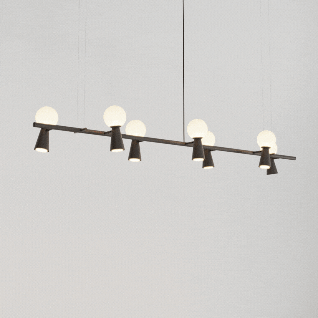 (Pintura) Lustre Golden Art Pivô Linear 7 Bolas de Vidro + Spots 170cm T9900-7PI - Imagem 4