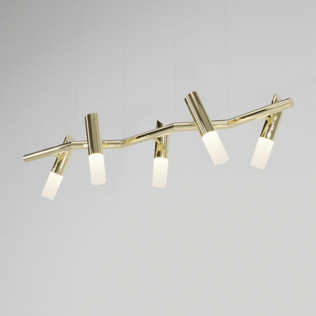 Pendente TAQ de Teto 130cm com 5 Focos GU10 em Latão – Golden Art T2422-5LT - Imagem 7