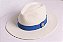 Chapéu Panamá Palha Rígida Creme Aba Média 7cm Faixa Azul Royal- Coleção Suede - Imagem 3