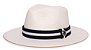 Chapéu Panamá Palha Rígida Creme Aba Média 7cm Faixa Preta Listra Branca - Coleção Stripes - Imagem 1
