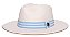 Chapéu Panamá Palha Rígida Creme Aba Média 7cm Faixa Azul Claro Listras Brancas - Coleção Stripes - Imagem 1