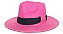 Chapéu Fedora Palha Sintética Rosa Com Ilho Aba 8cm Faixa Preta - Coleção Elástica - Imagem 1