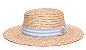 Chapéu Palheta Palha Dourada Aba Média 7cm Faixa Azul Bebê Duas Listras Branca - Coleção Stripes - Imagem 1