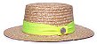 Chapéu Palheta Palha Dourada Aba Média 7cm Faixa Verde Neon - Coleção Gorgurão - Imagem 1