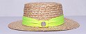 Chapéu Palheta Palha Dourada Aba Média 7cm Faixa Verde Neon - Coleção Gorgurão - Imagem 2