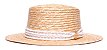 Chapéu Palheta Palha Dourada Aba Média 7cm Faixa Fina Branca Dupla - Coleção Fryed - Imagem 1