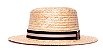 Chapéu Palheta Palha Dourada Aba Média 7cm Faixa Preta Listra Nude - Coleção Stripes - Imagem 1