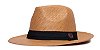 Chapéu Estilo Panamá Palha Caramelo Aba Média 6,5cm Faixa Preta - Coleção Clássico - Imagem 1