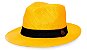 Chapéu Fedora Palha Rígida Amarelo Aba Levemente Curva 6,5cm Faixa Preta - Coleção Clássico - Imagem 1